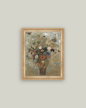 Load image into Gallery viewer, Antique framed art / flower butterfly vase / 10x12
