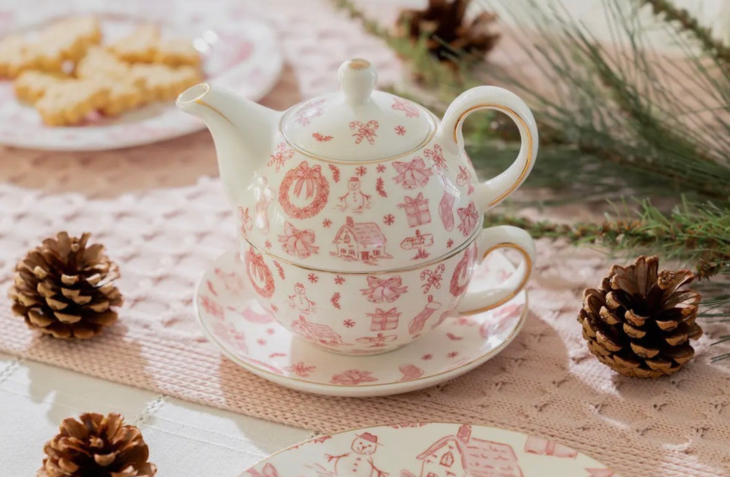vintage holiday bow / tea for one set
