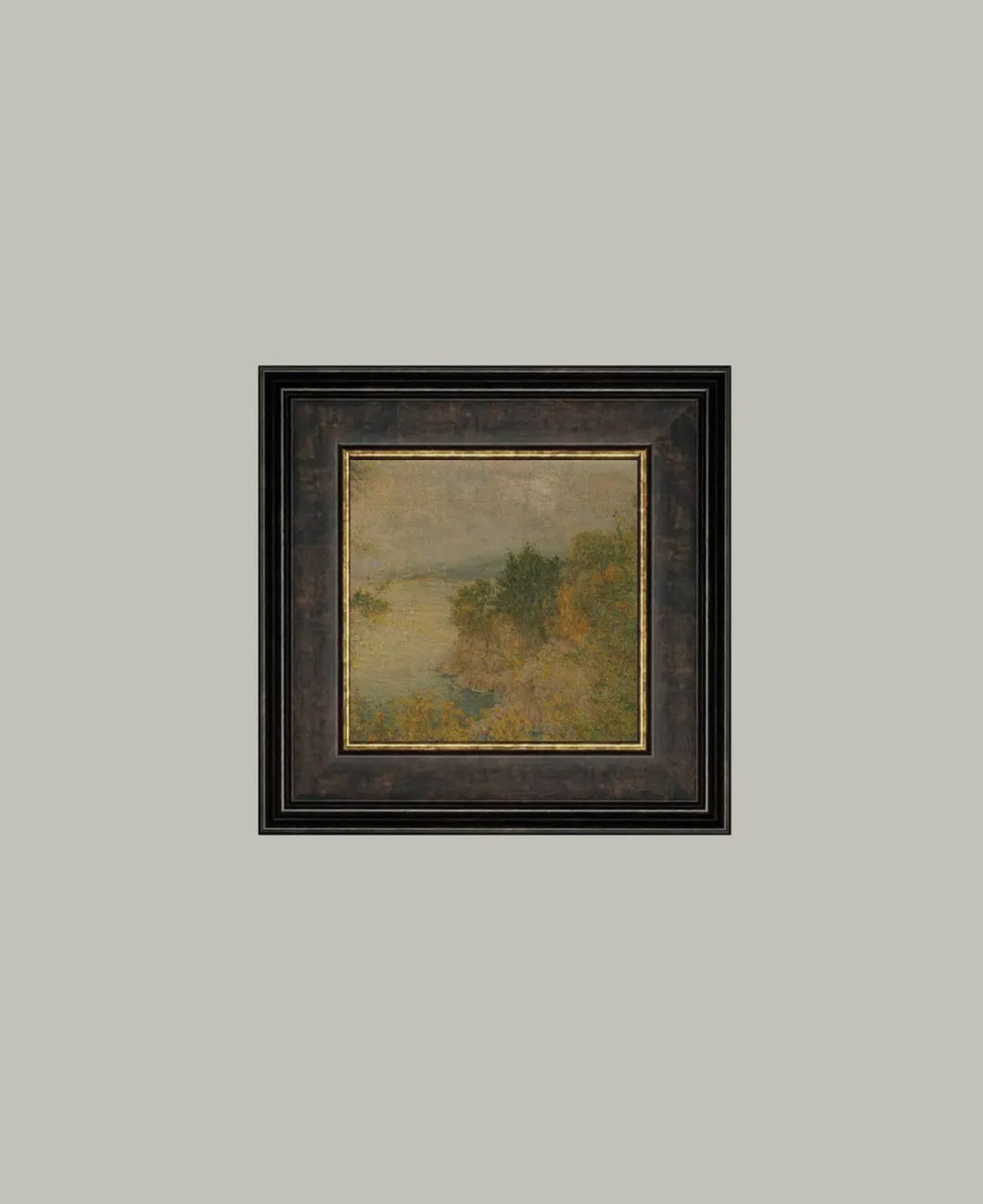 ANTIQUE FRAMED ART / AUTUMN LANDSCAPE / 8x8