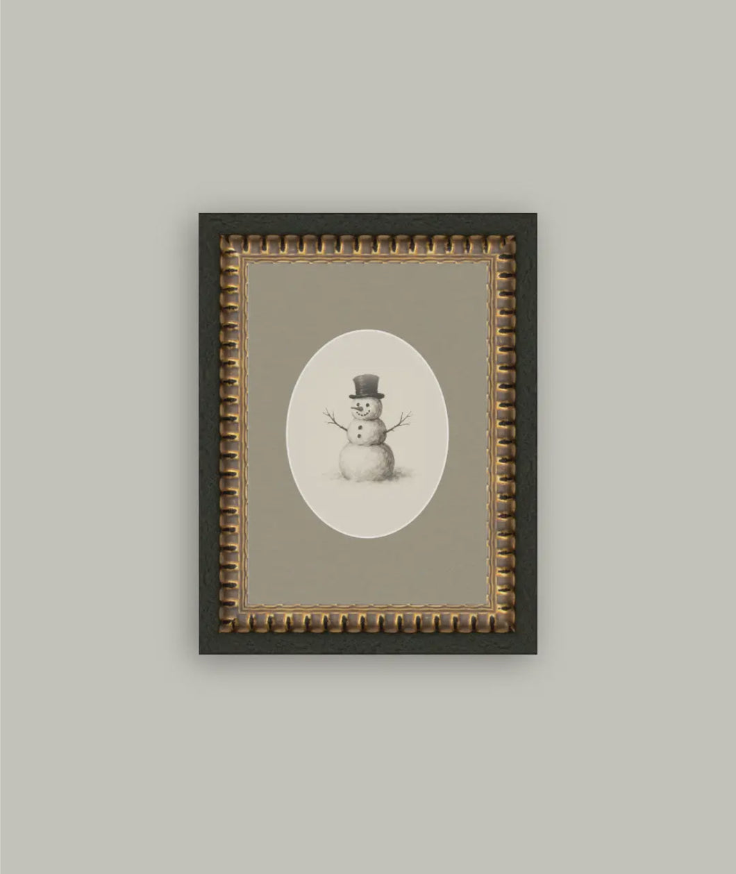 Oval Snowman Framed Antique Art // 5x7