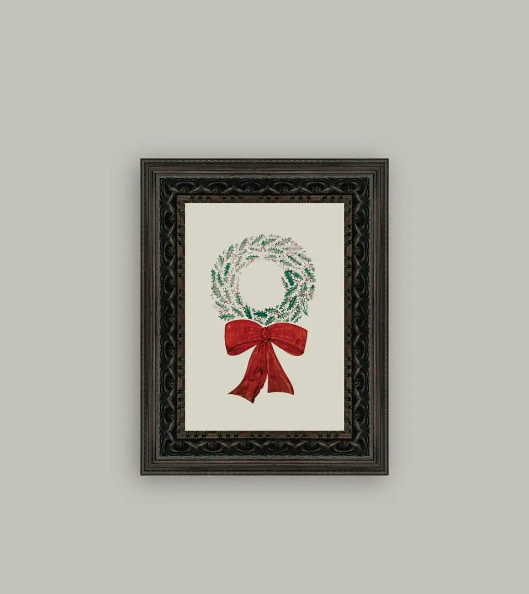 Framed antique art / Christmas wreath / 5x7