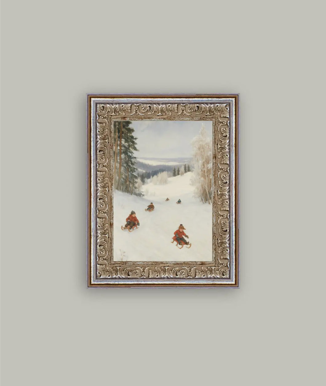 Sledding Hill Antique Framed Art // 5x7