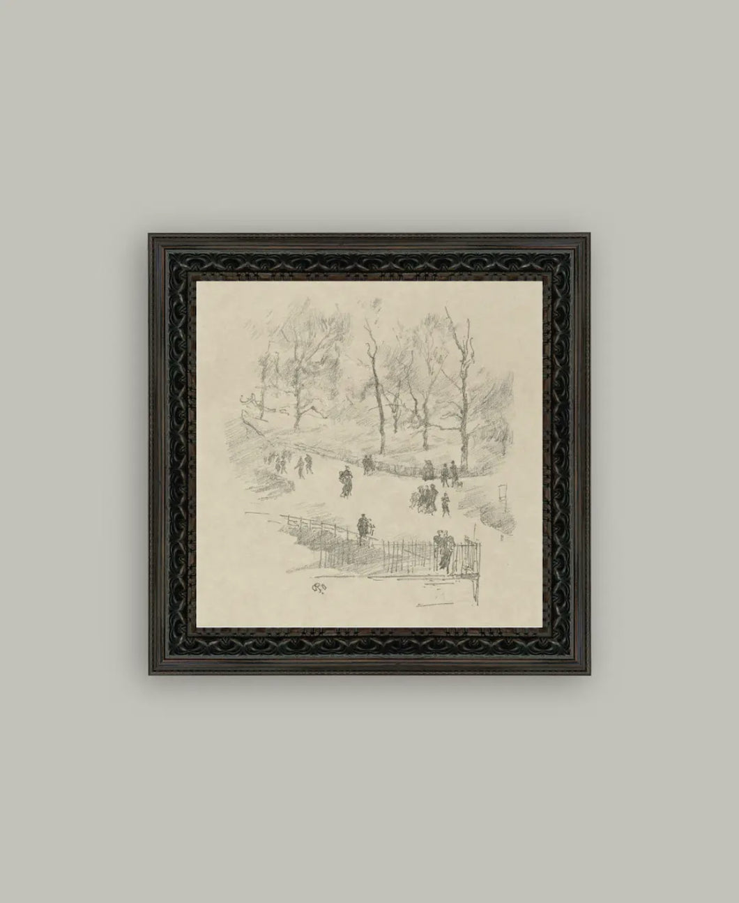 Kengington Gardens in Winter Framed Antique Art // 9X9