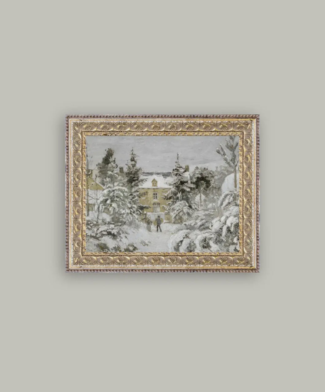 Snowy Stroll Framed Antique Art // 10x8
