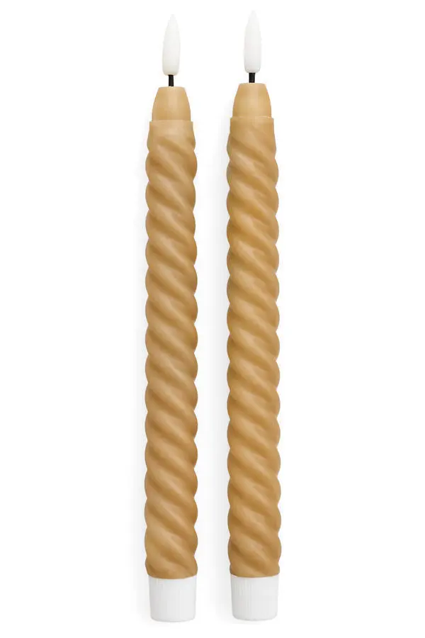 LED TWISTED TAPPER CANDLE / MOCHA MOUSSE / SET OF 2